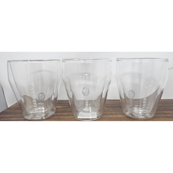 Set Of 3 Starbucks Bodum 2012 8 Oz Double Walled Hand Blown Glass Cup Brand New - Picture 1 of 14